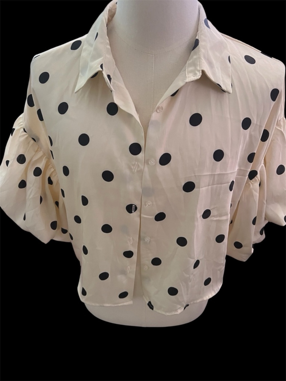 Polka Dot Button-Front Women’s Top - Cream with Black Dots